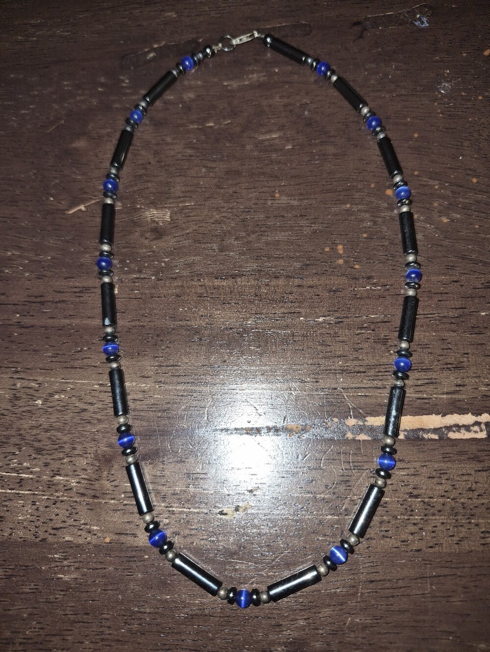 Lapis,Hematite & Sterling Silver Beaded Sterling Silver Clasp Necklace